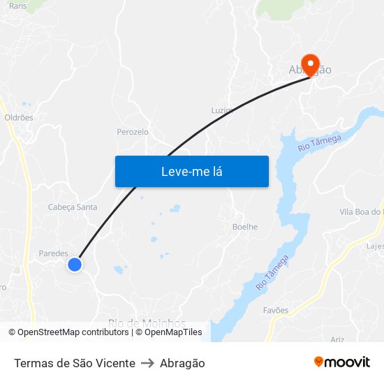 Termas de São Vicente to Abragão map