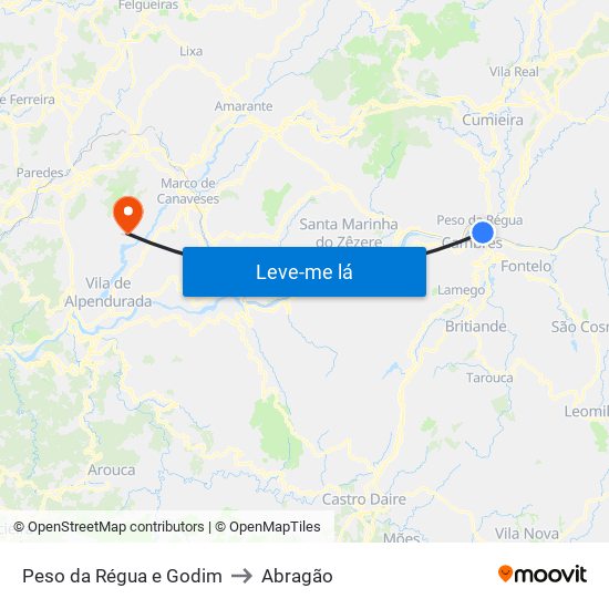 Peso da Régua e Godim to Abragão map