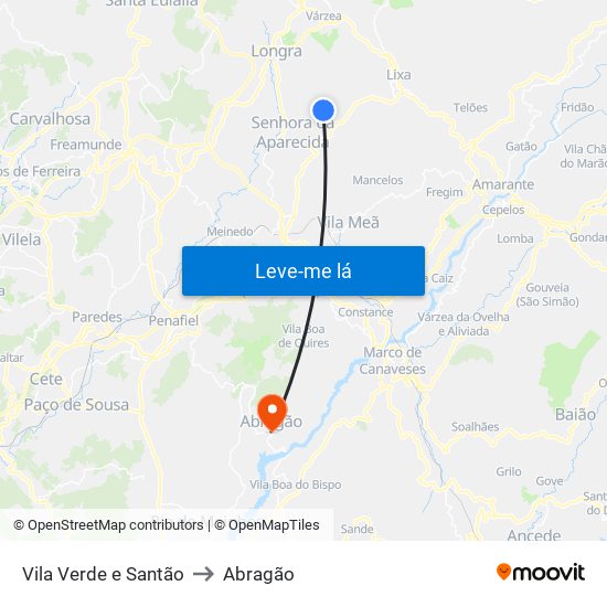 Vila Verde e Santão to Abragão map