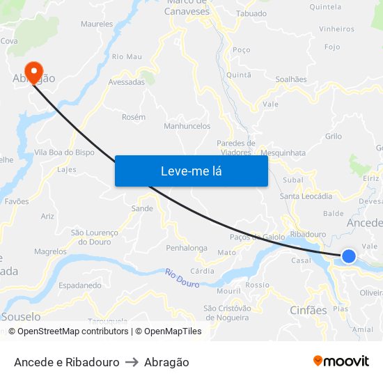 Ancede e Ribadouro to Abragão map