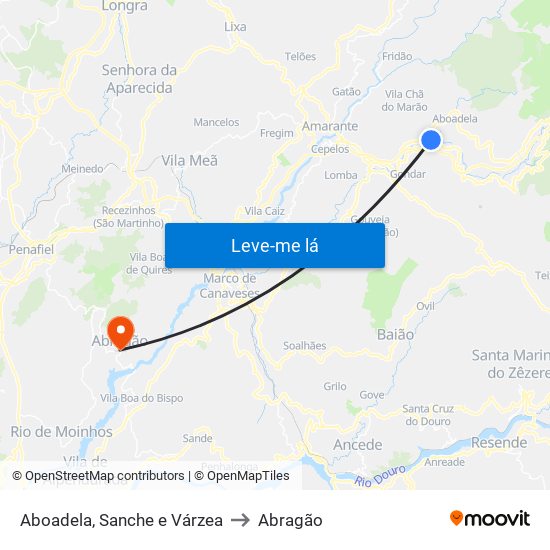 Aboadela, Sanche e Várzea to Abragão map
