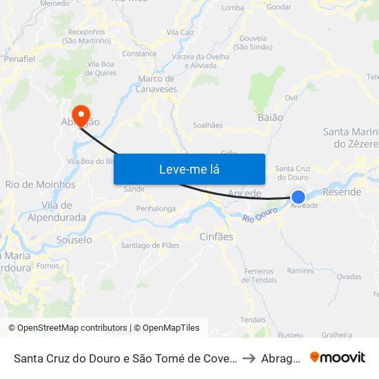 Santa Cruz do Douro e São Tomé de Covelas to Abragão map