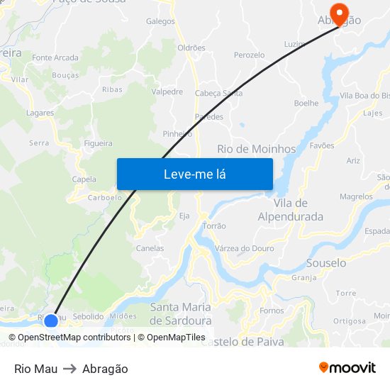 Rio Mau to Abragão map