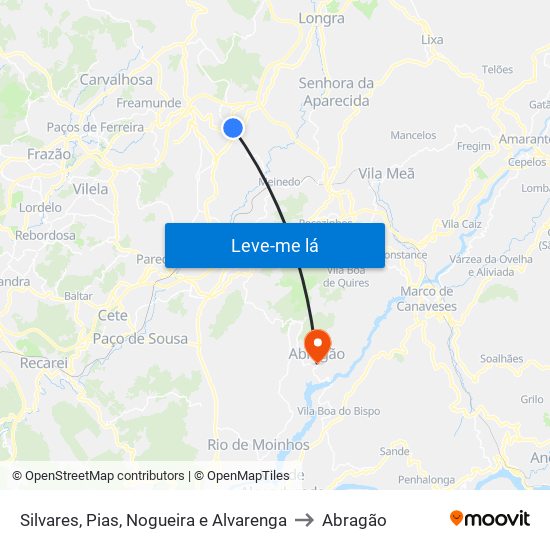 Silvares, Pias, Nogueira e Alvarenga to Abragão map