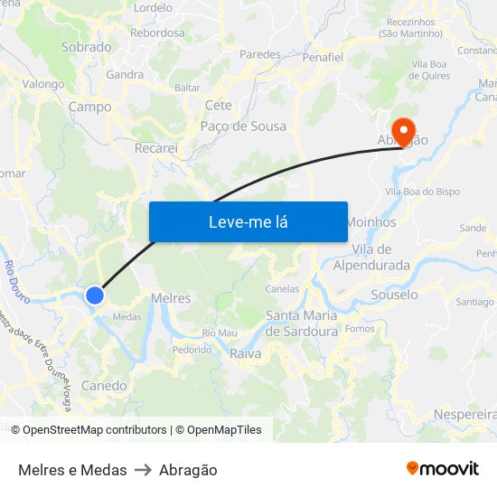 Melres e Medas to Abragão map