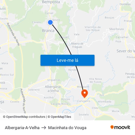 Albergaria-A-Velha to Macinhata do Vouga map