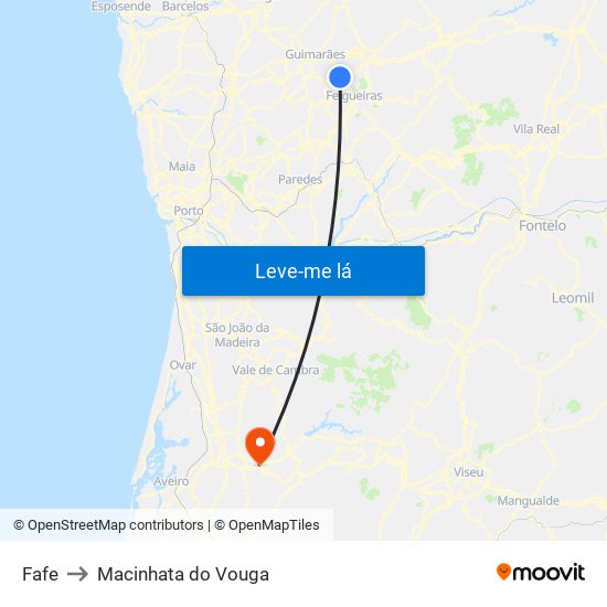 Fafe to Macinhata do Vouga map