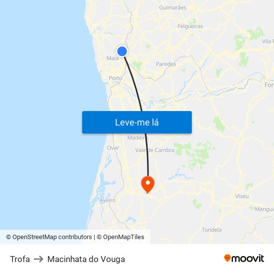 Trofa to Macinhata do Vouga map