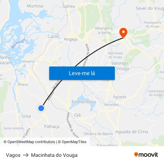 Vagos to Macinhata do Vouga map