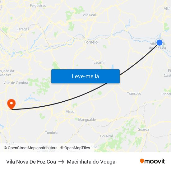 Vila Nova De Foz Côa to Macinhata do Vouga map