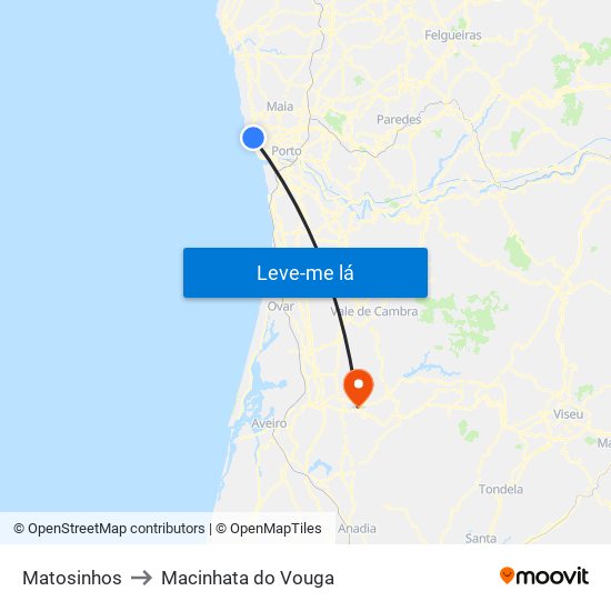 Matosinhos to Macinhata do Vouga map