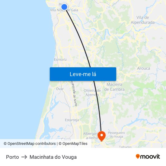 Porto to Macinhata do Vouga map