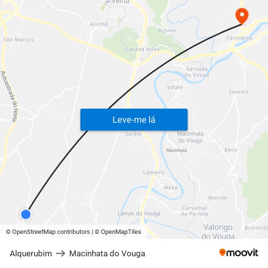 Alquerubim to Macinhata do Vouga map