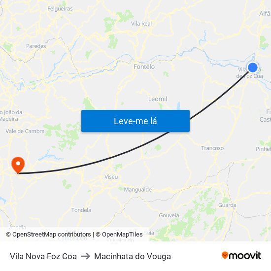 Vila Nova Foz Coa to Macinhata do Vouga map