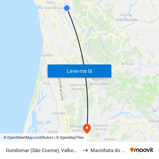 Gondomar (São Cosme), Valbom e Jovim to Macinhata do Vouga map