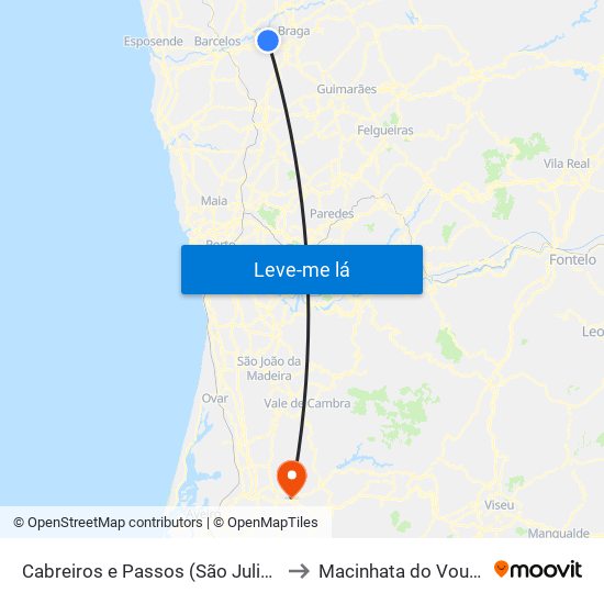 Cabreiros e Passos (São Julião) to Macinhata do Vouga map