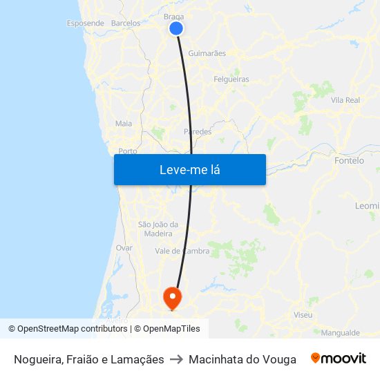 Nogueira, Fraião e Lamaçães to Macinhata do Vouga map