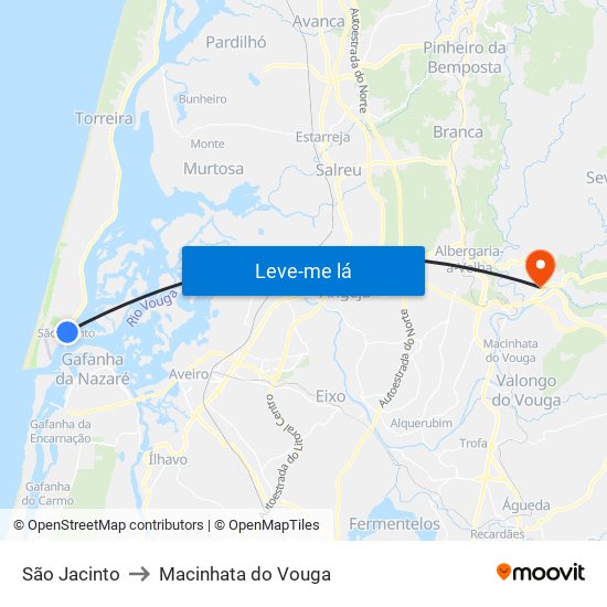 São Jacinto to Macinhata do Vouga map
