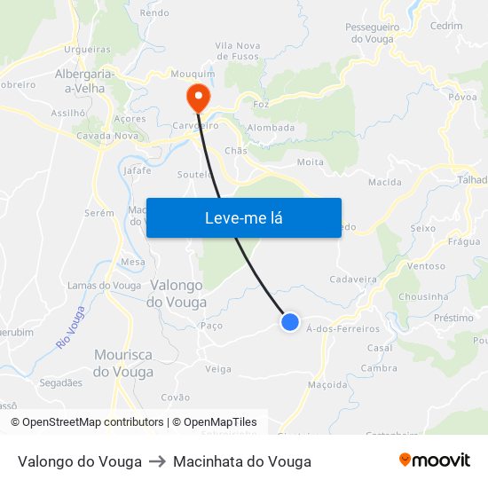 Valongo do Vouga to Macinhata do Vouga map