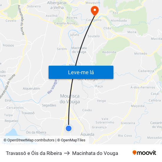 Travassô e Óis da Ribeira to Macinhata do Vouga map