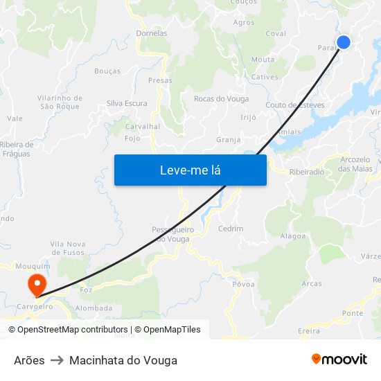 Arões to Macinhata do Vouga map