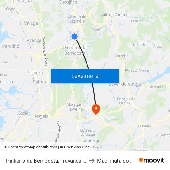 Pinheiro da Bemposta, Travanca e Palmaz to Macinhata do Vouga map