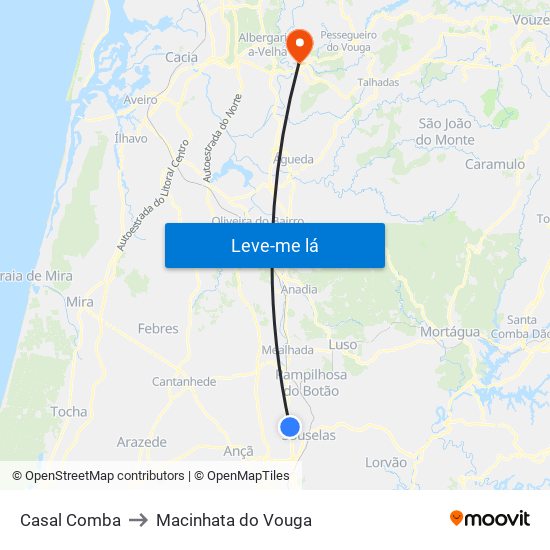 Casal Comba to Macinhata do Vouga map