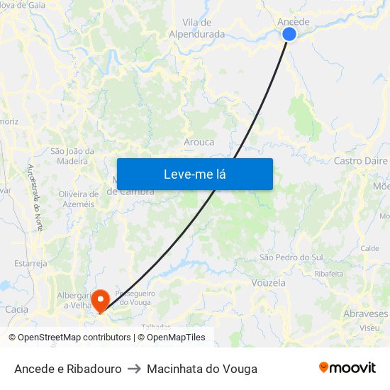 Ancede e Ribadouro to Macinhata do Vouga map