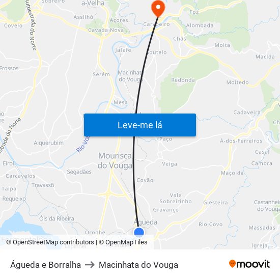 Águeda e Borralha to Macinhata do Vouga map