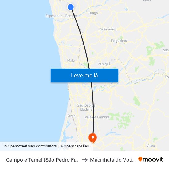 Campo e Tamel (São Pedro Fins) to Macinhata do Vouga map