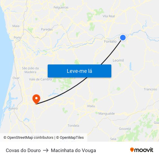 Covas do Douro to Macinhata do Vouga map