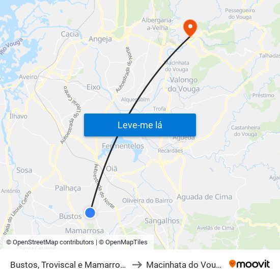 Bustos, Troviscal e Mamarrosa to Macinhata do Vouga map