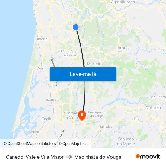 Canedo, Vale e Vila Maior to Macinhata do Vouga map