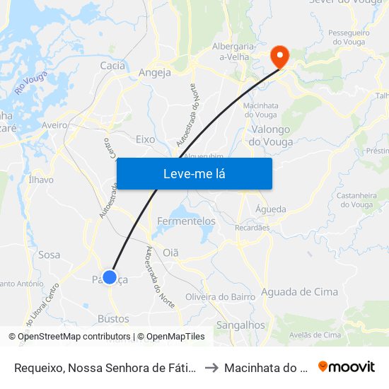 Requeixo, Nossa Senhora de Fátima e Nariz to Macinhata do Vouga map