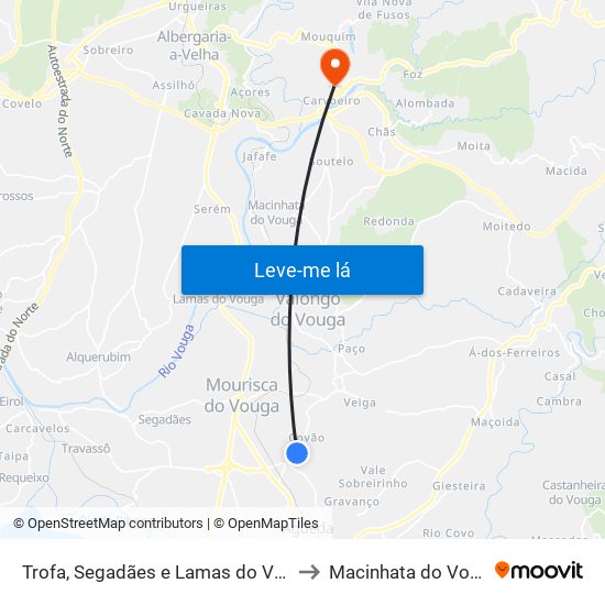 Trofa, Segadães e Lamas do Vouga to Macinhata do Vouga map