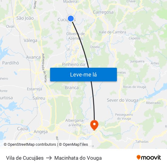 Vila de Cucujães to Macinhata do Vouga map