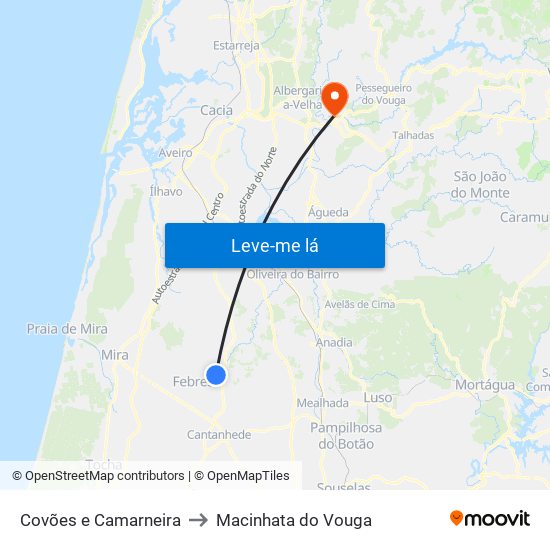 Covões e Camarneira to Macinhata do Vouga map