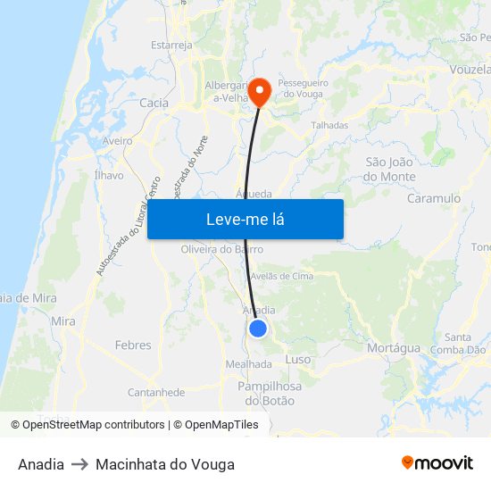 Anadia to Macinhata do Vouga map