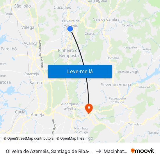 Oliveira de Azeméis, Santiago de Riba-Ul, Ul, Macinhata da Seixa e Madail to Macinhata do Vouga map