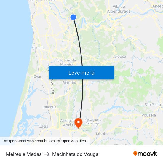Melres e Medas to Macinhata do Vouga map