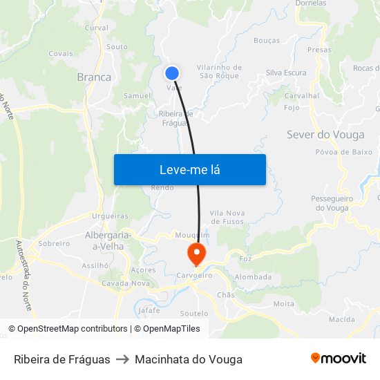 Ribeira de Fráguas to Macinhata do Vouga map