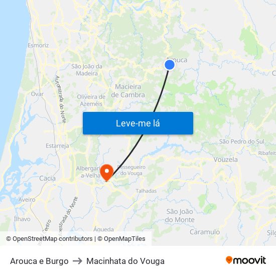 Arouca e Burgo to Macinhata do Vouga map