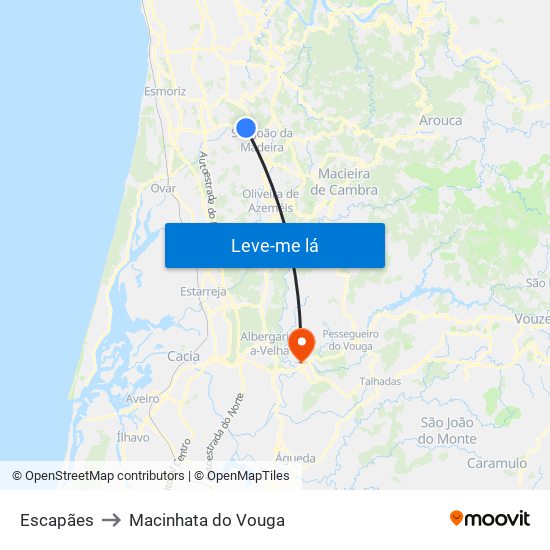 Escapães to Macinhata do Vouga map