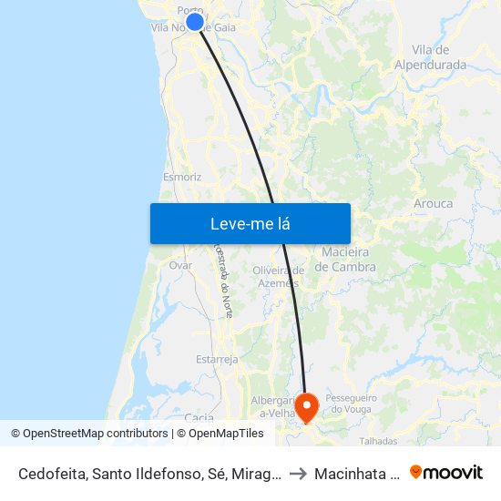 Cedofeita, Santo Ildefonso, Sé, Miragaia, São Nicolau e Vitória to Macinhata do Vouga map