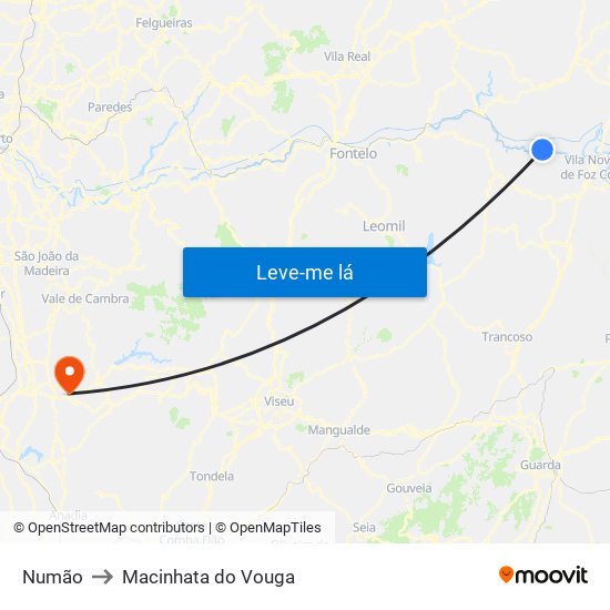 Numão to Macinhata do Vouga map