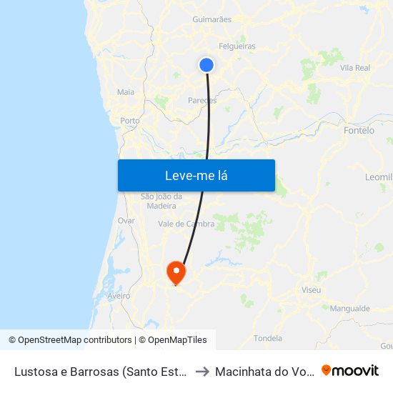 Lustosa e Barrosas (Santo Estêvão) to Macinhata do Vouga map