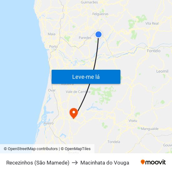 Recezinhos (São Mamede) to Macinhata do Vouga map