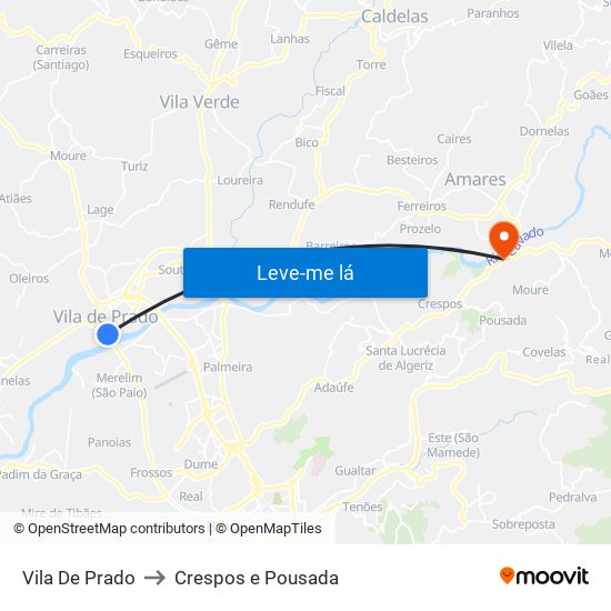 Vila De Prado to Crespos e Pousada map