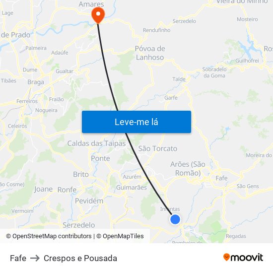 Fafe to Crespos e Pousada map