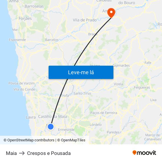 Maia to Crespos e Pousada map